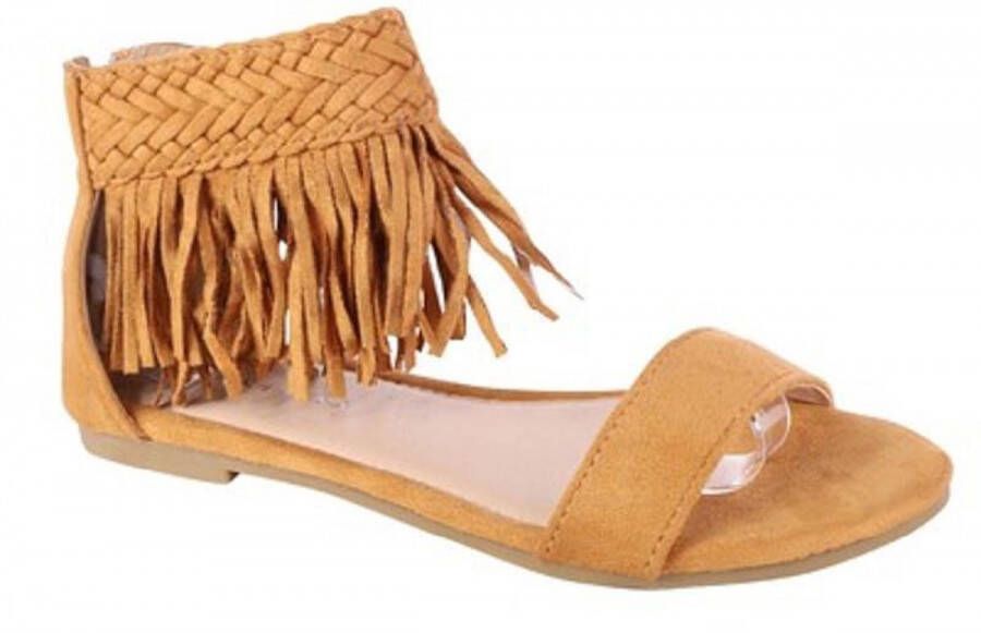 Djsa fashion Suède Fringe Dames sandalen met enkelbanden 36 oker