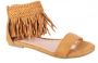 Djsa fashion Suède Fringe Dames sandalen met enkelbanden 40 oker - Thumbnail 4