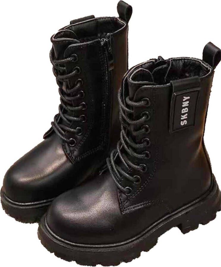 Djsa fashion Warmgevoerd Biker boots kind kinderlaarzen bottines voor meisjes met imitatieleer zwart