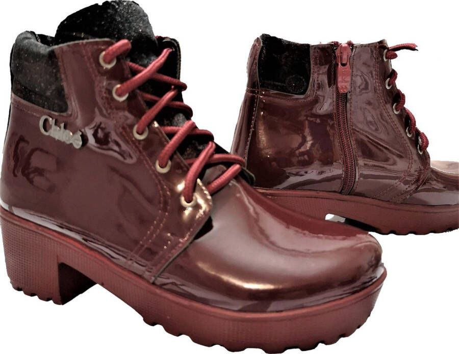 djsa fashion Warmgevoerd imitatieleer Biker boots kind-veter-laarzen-bottines voor meisjes- zwart