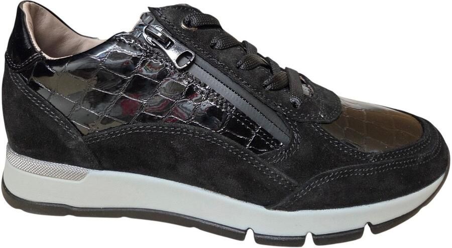 DL Sport 7118 944 06 Velour Negro Sneakers Zwart Suede en Lak Dames Zwart