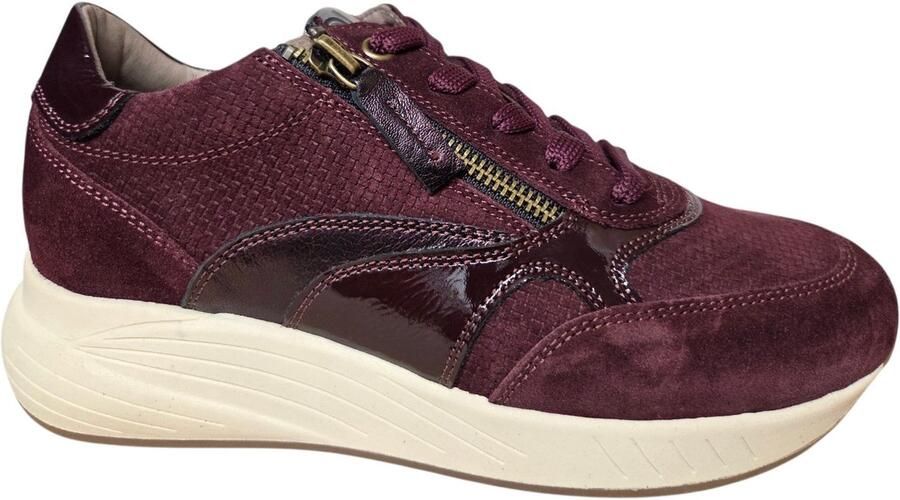 DL Sport 7131HK 722 01 Velour Rubino Sneakers Aubergine Suede Dames Breedtemaat H K Aubergine