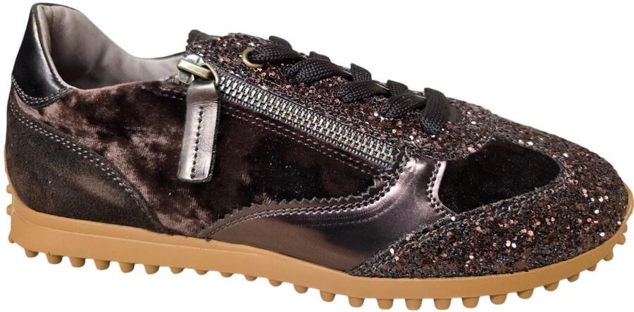 DL Sport 7153 306 01 Brillante Moro Sneakers Bruin Glitters Suede en Leer Dames Bruin