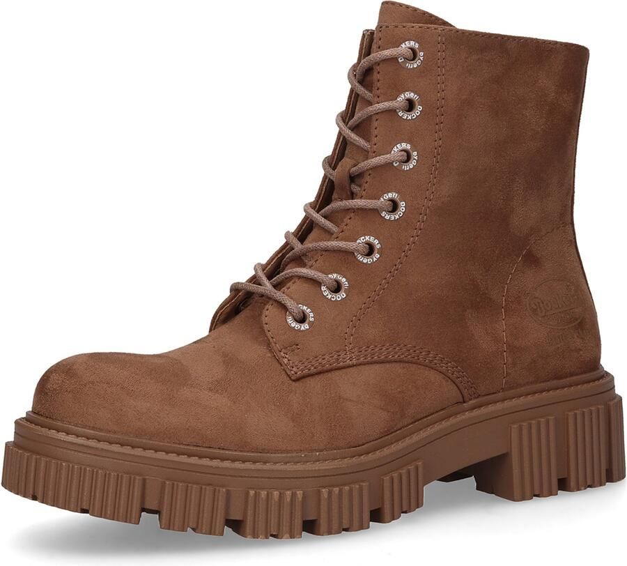 Dockers by Gerli Dockers Dames Enkellaarzen Veterschoenen Split PU Beige