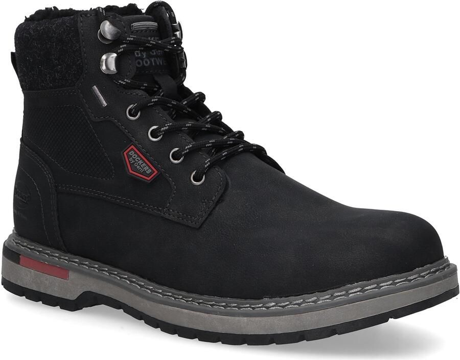 Dockers by Gerli Dockers Heren Veterlaarzen Gevoerd Vetersluiting Rits Zwart