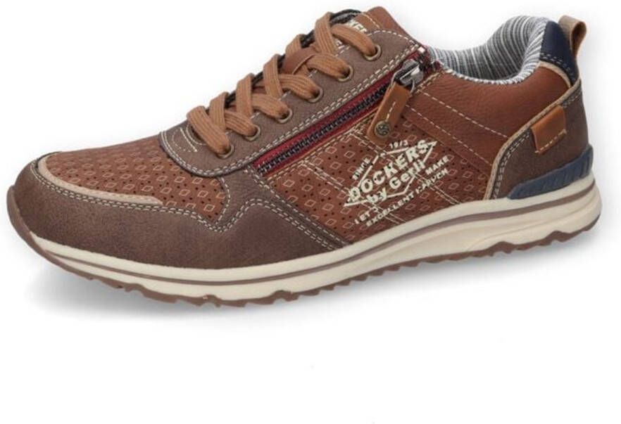 Dockers by Gerli Zip Trainers Low Bruin Sneakers bruin Leer Heren Basics Street wear
