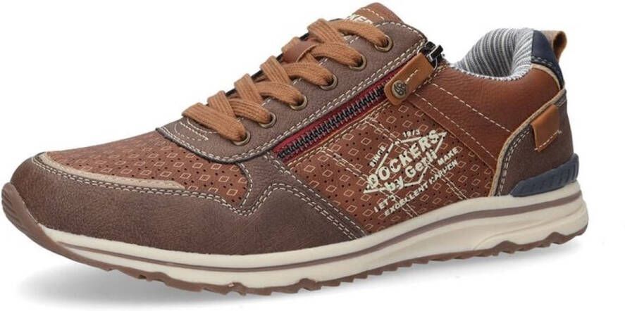Dockers by Gerli Zip Trainers Low Bruin Sneakers bruin Leer Heren Basics Street wear
