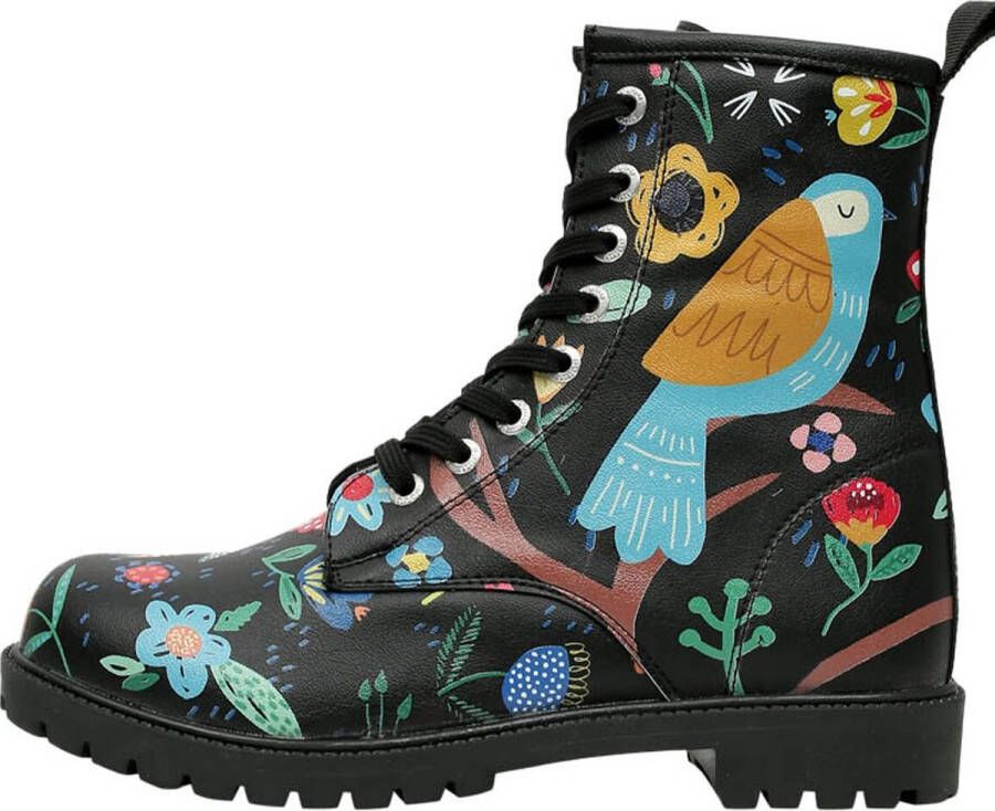 DOGO Black Long Dames Laarzen Flower & Birds