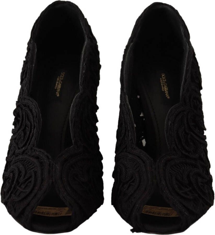 Dolce & Gabbana Zwarte Cordonetto Ricamo Pump Open Teen Schoenen Black Dames