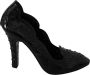 Dolce & Gabbana Black Crystal Floral CINDERELLA Heels Shoes - Thumbnail 1
