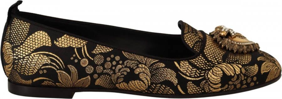 Dolce & Gabbana Zwarte en Gouden Loafers met Hartversiering Yellow Dames