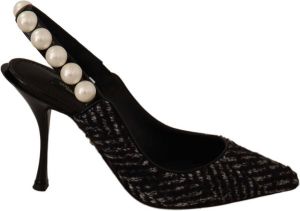 Dolce & Gabbana Black Gray Pearl Slingbacks Women Pumps Shoes Zwart Dames