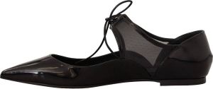 Dolce & Gabbana Black Lace Up Mesh Leather Ballerina Flats Shoes