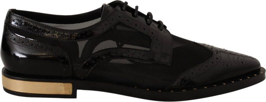 Dolce & Gabbana Zwarte Leren Sheer Wingtip Schoenen Black Dames