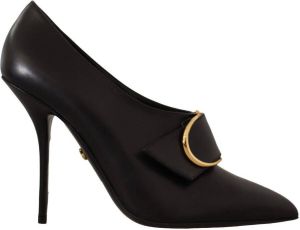 Dolce & Gabbana Black Leather Buckle Pointed Toe Pumps Shoes