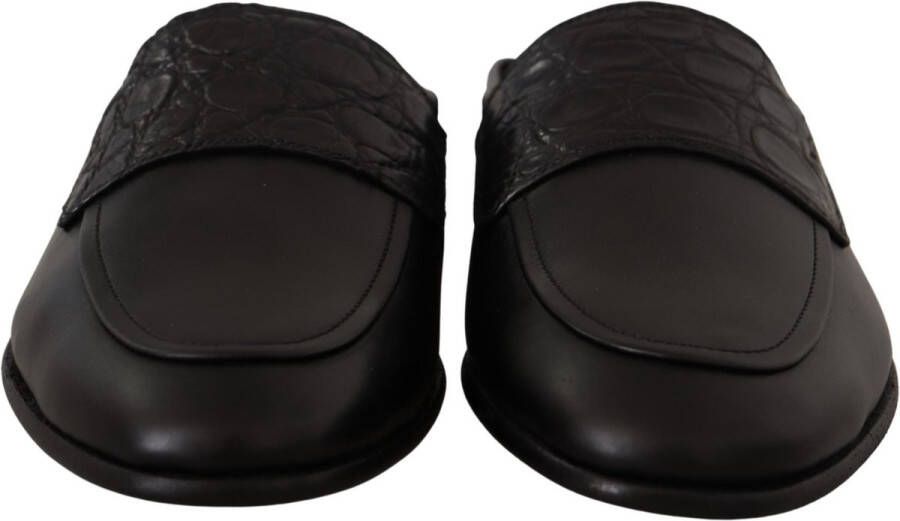 Dolce & Gabbana Zwarte Leren Caiman Sandalen Slides Slip Schoenen Black Heren