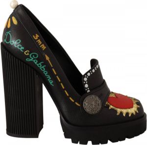Dolce & Gabbana Black Leather Heart Embellished Pumps Shoes