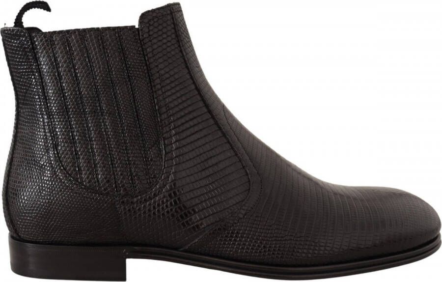 Dolce & Gabbana Black Leather Lizard Skin Ankle Boots