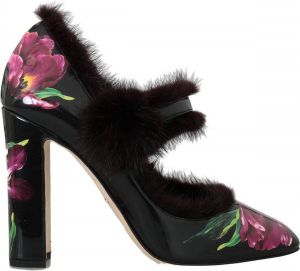 Dolce & Gabbana Zwart lederen paarse tulp nerts bont pumps