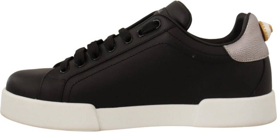 Dolce & Gabbana Black Leather Red Heart Casual Sneakers