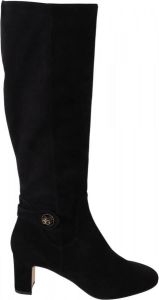 Dolce & Gabbana Black Leather Suede Vally Boots Shoes