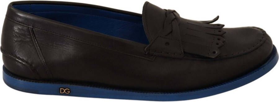 Dolce & Gabbana Black Leather Tassel Slip On Loafers Shoes