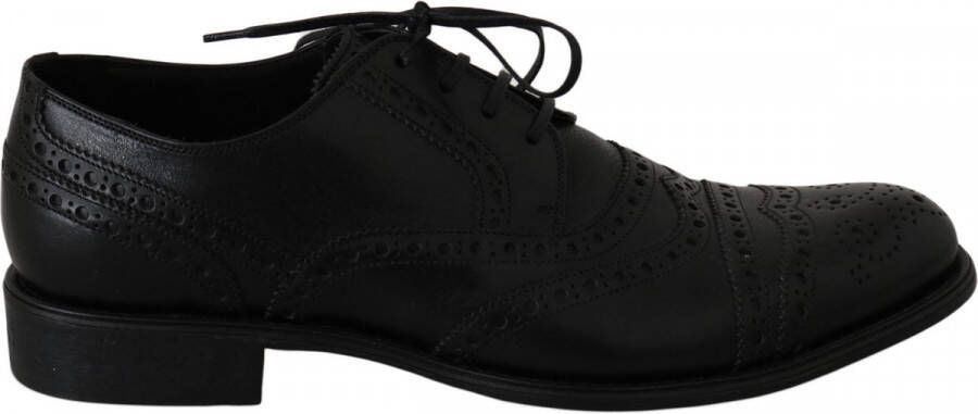 Dolce & Gabbana Premium Zwarte Leren Wingtip Schoenen Black Heren