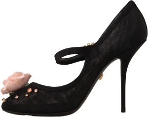 Dolce & Gabbana Black Mesh Embellished Pumps Mary Jane Shoes