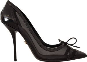 Dolce & Gabbana Black Mesh Leather Pointed Heels Pumps Shoes