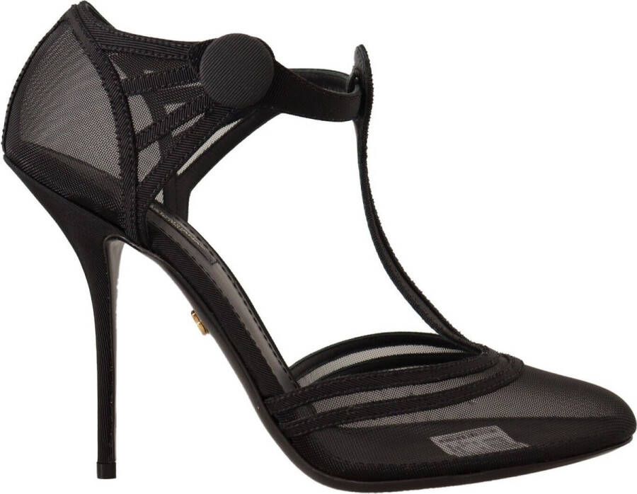 Dolce & Gabbana Black Mesh T-strap Stiletto Heels Pumps Shoes