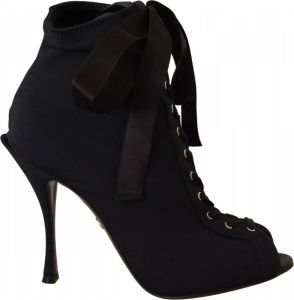 Dolce & Gabbana Black Stretch Short Ankle Boots Shoes Zwart Dames