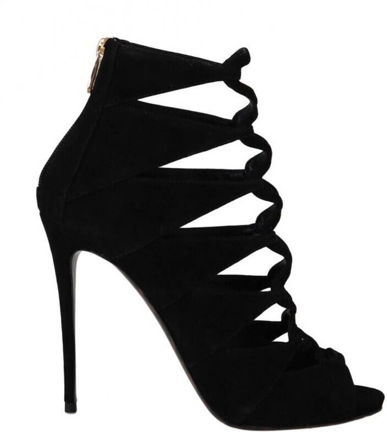 Dolce & Gabbana Black Suede Ankle Strap Sandals Boots Shoes