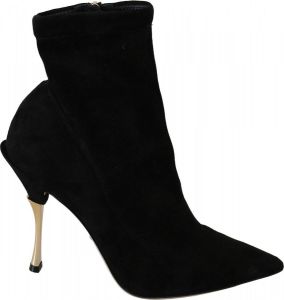 Dolce & Gabbana Black Suede Gold Heels Ankle Boots Shoes Zwart Dames
