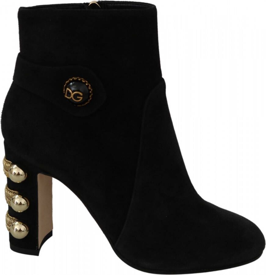 Dolce & Gabbana Black Suede Short Boots Zipper Shoes