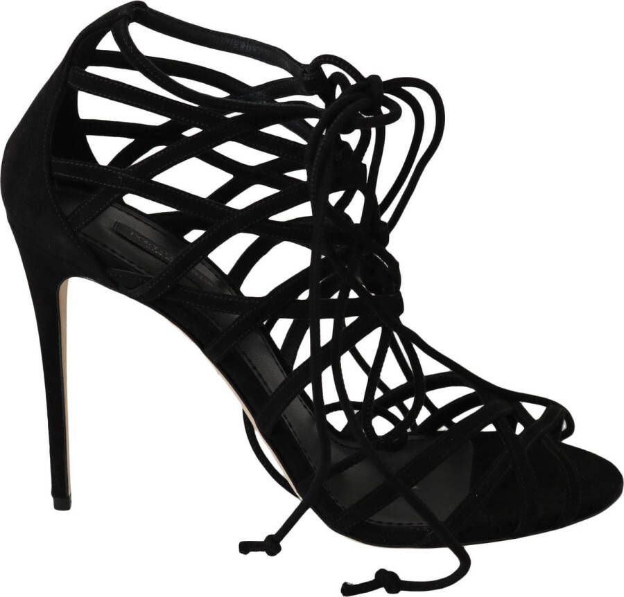 Dolce & Gabbana Black Suede Strap Stilettos Sandals