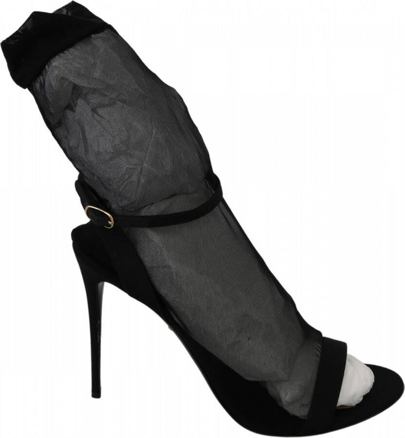 Dolce & Gabbana Zwarte Tule Stretch Stiletto Sandalen Black Dames
