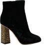 Dolce & Gabbana Kristallen Vierkante Hak Velvet Laarzen Black Dames - Thumbnail 1