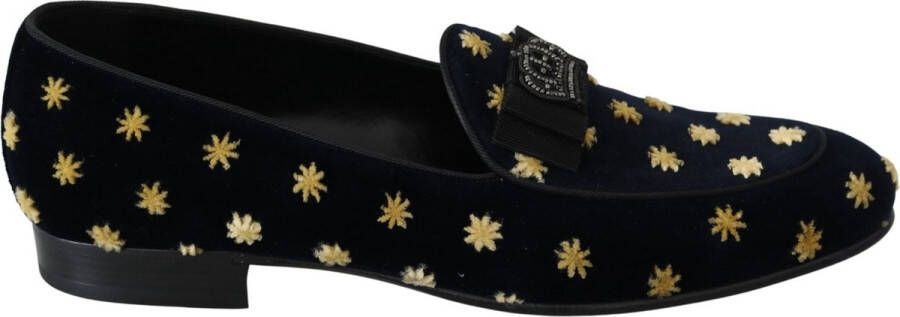 Dolce & Gabbana Blauwe Velvet Crown Loafers Slippers Schoenen Blue