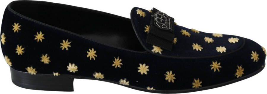 Dolce & Gabbana Elegante Fluwelen Loafers met Kroonborduursel Black Dames