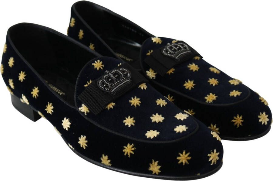 Dolce & Gabbana Blauwe Velvet Crown Loafers Slippers Schoenen Blue Dames