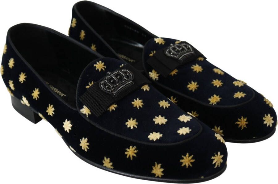 Dolce & Gabbana Elegante Fluwelen Loafers met Kroonborduursel Black Dames