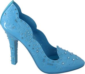 Dolce & Gabbana Blue Crystal Floral Cinderella Heels Shoes Blauw Unisex