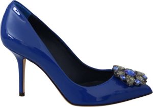 Dolce & Gabbana Blue Leather Crystal Heels Pumps Shoes Blauw Dames