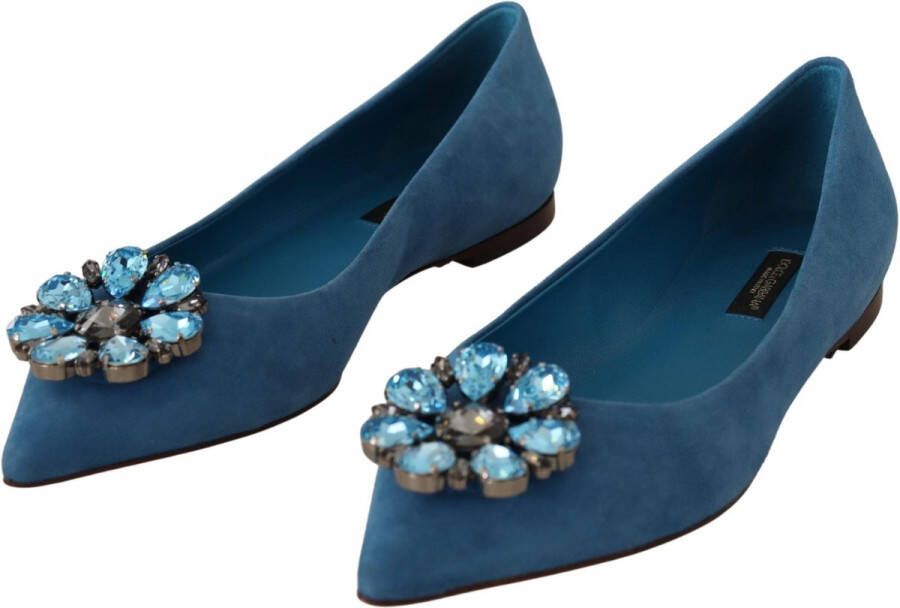 Dolce & Gabbana Blauwe Suède Kristallen Loafers Platte Schoenen Blue Dames