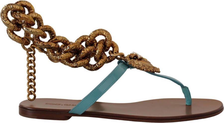 Dolce & Gabbana Blue Leather Devotion Flats Sandals