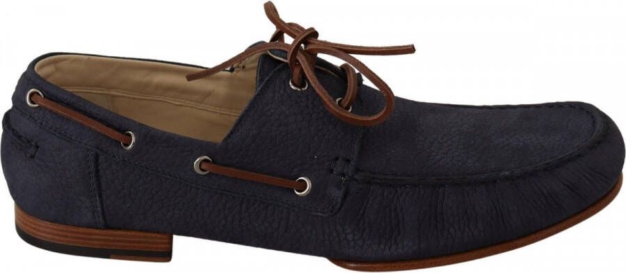Dolce & Gabbana Blue Leather Lace Up Men Casual Boat Shoes