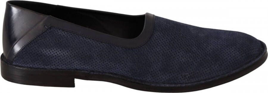 Dolce & Gabbana Blue Leather Perforated Slip On Loafers Shoes