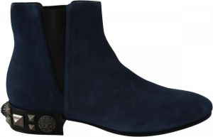 Dolce & Gabbana Blue Suede Embellished Studded Boots Shoes