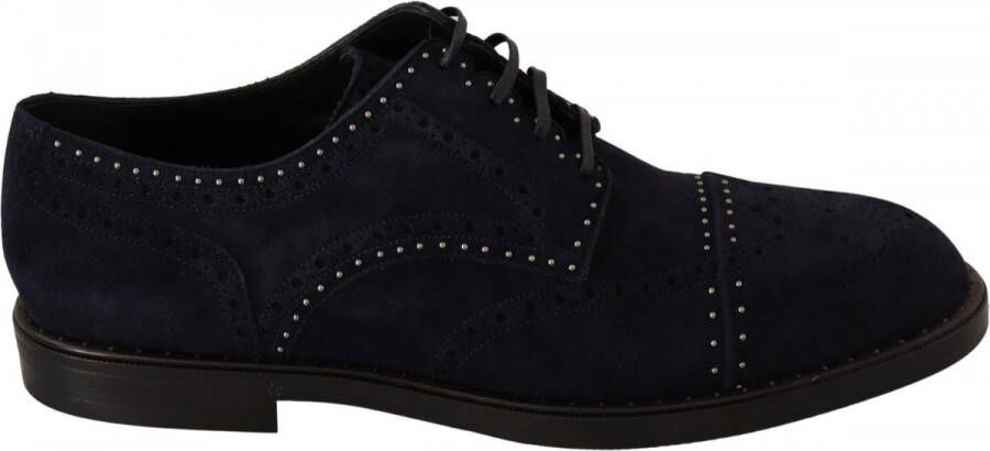 Dolce & Gabbana Blue Suede Leather Derby Studded Shoes
