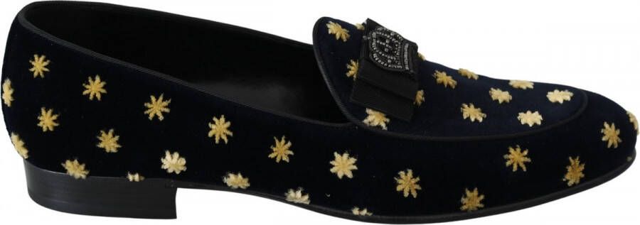 Dolce & Gabbana Elegante Fluwelen Loafers met Kroonborduursel Black Dames